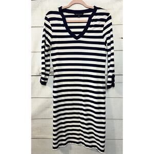 Size Small Brooks Brothers Dress Navy & White Stripes V Neck Nautical Preppy